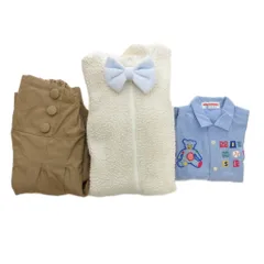 ミキハウス mikihouse 3点セット シャツ ショートパンツ ロンパース 90 140 長袖 刺繍 ベアーデザイン 水色 ライトブルー 白 ホワイト 茶 ブラウン /NU ■GY58