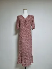 L265 小花柄 Vネック 半袖 Long ワンピース