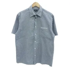 バーバリーゴルフ BURBERRY GOLF ゴルフウエア カジュアルシャツ LL オフホワイト 紺 ネイビー ストライプ柄 半袖 ロゴ刺繍 /HO9 ■GY61