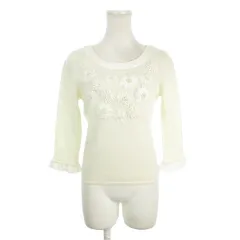 クレージュ courreges ニット セーター 38 クリーム アイボリー 花の装飾 ラウンドネック 七分袖 /AH20 ■GY58