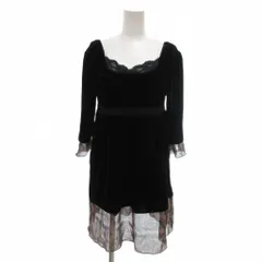 アクシーズファム axes femme タグ付き チュニック カットソー M フレア ベロア スクエアネック レース 七分袖 黒 ブラック /NU ■GY60