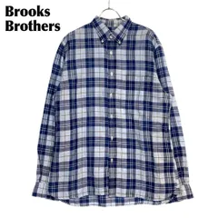 【美品】 Brooks Brothers 麻混 長袖BDシャツ L 青チェック