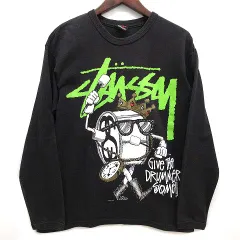 ステューシー STUSSY Give The Drummer Some Tシャツ ロンT 長袖 黒 ブラック S USA製