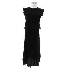 ロペピクニック ROPE Picnic ニットワンピース ロング丈 ノースリーブ ラウンドネック 無地 プリーツ 40 L 黒 ブラック /YS18