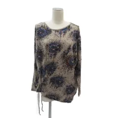 パドカレ pas de calais カットソー 38 ベージュ 青 ブルー 総柄 長袖 ラウンドネック オーバーサイズ リボン付き /MA5 ■GY58