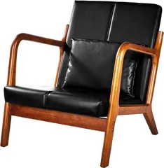 ダイニングチェア 1人掛け ソファ 椅子 木製 肘掛け付 純正オーク無垢材 PUレザー 縦ライン デザイン ブラック 黒 ウレタンフォーム 高密度 クッション 北欧 モダン リビング 書斎 おしゃれ 頑丈 安定性 高通気性 59×66×71cm 背もたれ付