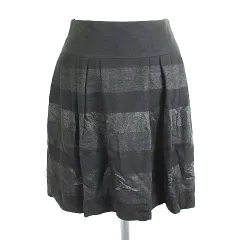 アンタイトル UNTITLED スカート ボトムス ミニ丈 フレア ボーダー タック ウール混 0 ブラック ※EKM