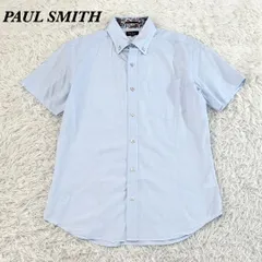 【美品】PAUL SMITH 半袖BD ドレスシャツ M 水色 襟裏地総柄