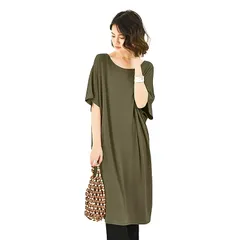 [VINMASS] 婦人コットンパジャマロングオールキャミソール丸首パジャマ柔軟カジュアルモダールパジャマゆったり純色着プラスサイズおしゃれストラップチェーン付き, 1サイズ (軍グリーン)