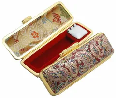 印鑑ケース 朱肉付き 12mm おしゃれ 10.5ミリ～12ミリ用 四季の庭園 金色枠 けんらん 赤 金ローケツケース ハンコ 入れ ケース