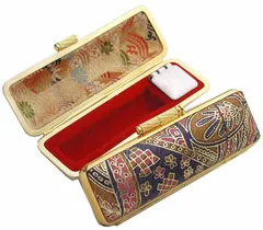 印鑑ケース 朱肉付き 15mm おしゃれ 13.5ミリ～15ミリ用 四季の庭園 金色枠 雅 黄紫 金ローケツケース ハンコ 入れ ケース