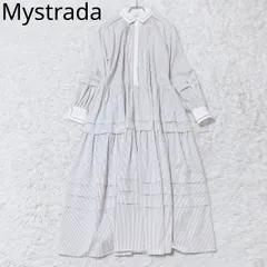 マイストラーダ　シャツワンピース　レギュラーカラー　前開き　フレア　ティアード　ストライプ柄　華やか　フェミニン　ホワイト系グレー系　サイズ36   Sサイズ相当