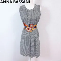 【美品】アンナ バッサーニ 刺繍 ノースリーブワンピース ウエストベルトリボン