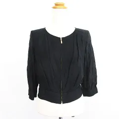 プロポーション ボディドレッシング PROPORTION BODY DRESSING ノーカラージャケット アウター 七分袖 ショート丈 ジップアップ 透け感 2 ブラック ※EKMのサムネイル