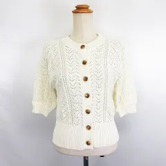 ビス ViS ニット カーディガン 五分袖 丸首 透かし編み F アイボリー ※EKM