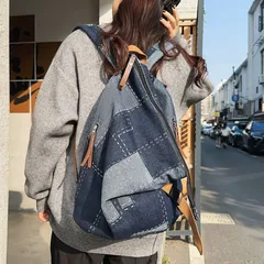 デニム インディゴ パッチワーク風 リュックサック ハンドメイド風 カジュアル