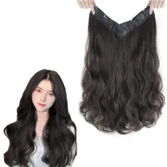 【新着商品】(ナチュラルブラック ロングヘア ガールズ ふんわりヘア ピース ピース エクステ コスプレ ヘアアレンジ 合成ウィッグ ワンピースウィッグ 60cm) 普段使い 簡単装着 /60cm 50cm V字カール ボリュームウ ノートレース ボリュームア