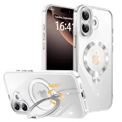 【新品】 TISTUNST iPhone 17 用 ケース 透明 CDリング 【多機能 360°回転スタンド】【横縦両立・角度自由調整】搭載MagSafe対応 ワイヤレス充電対応 米軍MIL規格 耐衝撃 防指紋 黄変防止 レンズ保護 両眼 いphone17 1