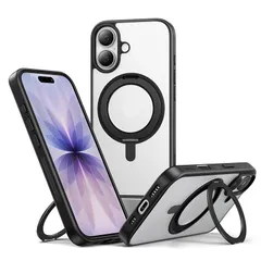 【新品】 NIMASO iPhone 17 用 ケース 縦横両対応 360°回転スタンドケース いphone17 用 MagSafeアクセサリー対応 カメラコントロールカバー 携帯スマホケース リングマグネット搭載 ワイヤレス充電対応 半透明 防指紋 米軍