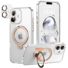 【新品】 iPhone 17 用 ケース【極限の透明感と保護力】 4in1 カメラ保護一体/MagSafe対応/360度回転スタンド/ストラップホール穴付き 縦横両対応 黄ばみ防止 ワイヤレス充電対応 耐衝撃 カメラフィルム マグネット搭載車載ホルダー対応 0