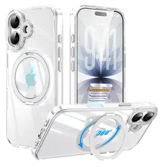【新品】 Tekka iPhone 17 用 ケース【360°回転スタンド一体型・MagSafe対応】 リングスタンド付き マグネット吸着 急速充電対応 米軍MIL規格 耐衝撃 薄型 軽量 クリア 指紋防止 黄変防止 カメラ保護 動画視聴 撮影にも便利 ( 1