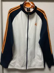 古着　adidas   アディダス　長袖　フルジップ　パーカー　アウター　メンズ　レディース　ホワイト×オレンジ　L