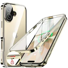 【新品】 NIANGUO【ロック機能付き・自動ポップアップボタン】 iPhone17 用 ケース クリア 【両面強化ガラス】 9H硬度 【一体型レンズ保護】 アイフォン17 カバー アルミバンパー メタルフレーム 耐衝撃 傷防止 高感度タッチ 薄型 軽量  1