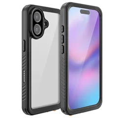 【新品】 Kawasina iPhone 17 用 ケース 防水 耐衝撃 両面 360 全面保護 アイフォン17 フルカバー 米軍MIL規格取得 防雪 防塵 滑り止め ブラック 0