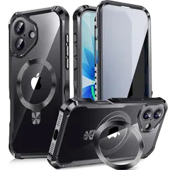 【新品】 【多機能隠しスタンド・マグセーフ対応・覗き見防止】WTAIYUN iPhone 17 用 ケース 全面保護 CDリング 縦横両対応 ワイヤレス充電対応 米軍MIL規格 耐衝撃 高感度タッチ 両面 いphone17 カバー メッキバンパー PC背面 1