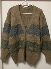 古着　長袖　ニット　カーディガン　メンズ　レディース　ブラウン　L