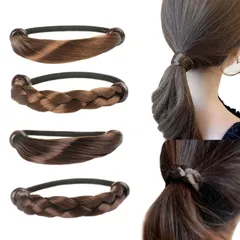 【新着商品】ヘアアクセサリー おしゃれ大人 くすみカラー 髪ゴム【ウィッグゴム2種類4本】3つ編みウィッグ 髪留めゴム エレガント ヘアゴム ヘアリング レディース [アオラー]Aollaa ヘアアレンジ（定番ブラウン糸4点）