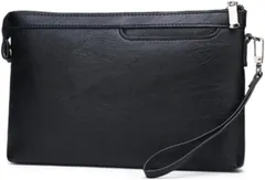 ORIJIRI クラッチバッグ セカンドバッグ メンズ 小さめ フォーマル 冠婚葬祭 コンパクトクラッチ PUレザー シンプル (ブラック,  幅27.0cm 高さ17.0cm マチ3.0)