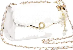 ORIJIRI ポシェット 女の子 レディース 斜めがけ ショルダーバッグ 可愛い おしゃれ チェーン PUレザー ミニショルダー (ホワイト)