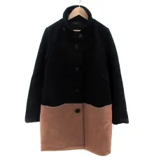 チャオパニック CIAOPANIC コート スタンドカラー ロング丈 ウール F バイカラー 黒 ブラック 茶色 ブラウン /HO5