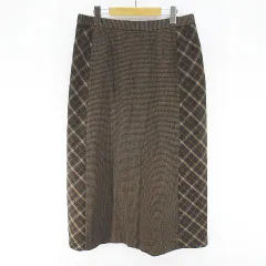 NONA チェック柄 ロング丈 フレアスカート スカート カシミヤ混 15 茶系 ブラウン 日本製 アンゴラ 毛 ウール 裏地