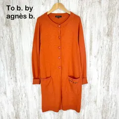To b. by agnes b. トゥービーバイアニエスベー ロゴ刺繍 クルーネック コットンニット 長袖 ロングカーディガン オレンジ