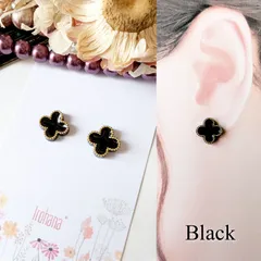 人気☆ 四葉 クローバー ミニ ピアス イヤリング ブラック