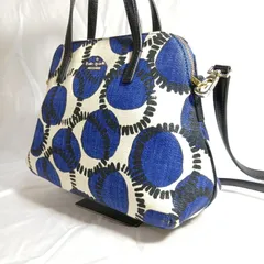 【良品】ケイトスペード 2way バッグ ドット 水玉 青 白 キャンバス レザー 斜めがけ ショルダーバッグ ハンドバッグ kate spade レディース  鞄 春夏