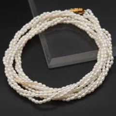 M125 淡水真珠 パール SILVER刻印 ロング ネックレス 3連 ゴールド デザイン 6月誕生石