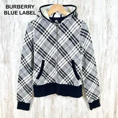 BURBERRY BLUE LABEL バーバリーブルーレーベル ホースロゴ刺繍 チェック フルジップアップ フーディ 長袖 パーカー ネイビー レディース