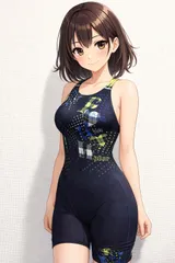 H695訳あり♪ミズノ♪日本製♪ミックス柄ハーフスパッツタイプ女子競泳水着♪フィットネスやトレーニングや撮影用にも♪サイズL