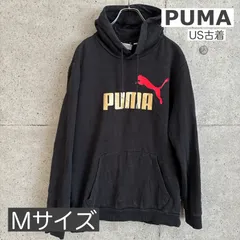 【USED】US 古着 PUMA プーマ パーカー US M ブラック×ゴールド ロゴ プルオーバー フーディー スウェット 黒 ストリート スポーツ USA古着 アメカジ スポカジ フード