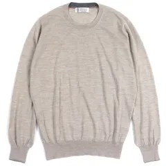 極美品▼Brunello Cucinelli ブルネロクチネリ カシミヤ シルク クルーネック 薄手 ハイゲージニット セーター ベージュ 44 イタリア製 正規品 メンズ