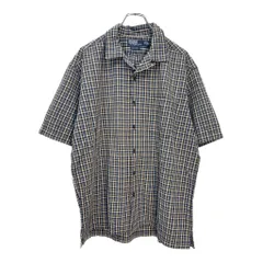 90年代 Polo by Ralph Lauren ポロ ラルフローレン CALDWELL オープンカラー 半袖シャツ チェック ブルー(メンズ L)中古 古着 V9142