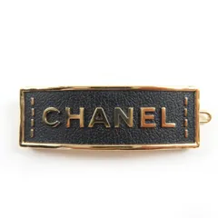 美品☆CHANEL シャネル A23S ABA781 レザー メタル ロゴデザイン ヘアクリップ バレッタ ヘアアクセサリー ブラック ゴールド 箱付き フランス製 レディース