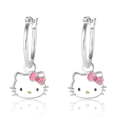 ハローキティ レディース フープイヤリング - スターリングシルバーとエナメル ハローキティイヤリング オフィシャルライセンス, 真鍮, 宝石なし 