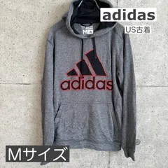 【USED】US 古着 adidas アディダス ビッグロゴ プルオーバー パーカー メンズ Ｍサイズ グレー×レッド THE GO-TO HOODIE USA古着 スポーツ ストリート アメカジ フーディー　軽量