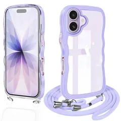 【新品】 Guokaien iPhone 17 用の ケース クリア ショルダー いphone17 スマホケース カバー アイフォン17 透明 TPU ストラップ付き 肩掛け 首掛け 紐付き 斜めがけ 創意 個性 可愛い かわいい 韓国 耐衝撃(クローブ  1