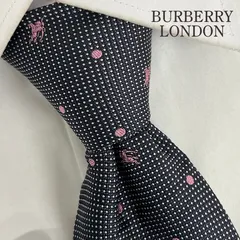 《訳アリ》BURBERRY LONDON (バーバリーロンドン) シルクネクタイ 総柄 ドット ホースロゴ ダークグレー ピンク