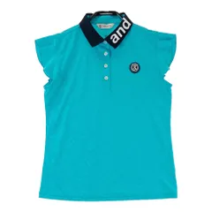 サイズ：M AND PER SE アンパスィ 2024年モデル 袖フリル 襟ロゴ 半袖ポロシャツ ロゴ柄 ブルー系 [240101605831] ゴルフウェア レディース ストスト